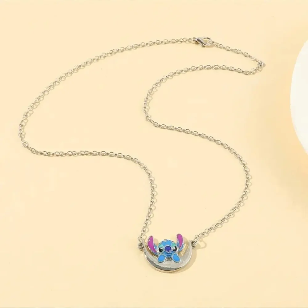 Disney Stitch Silver Multicolored Moon Necklace